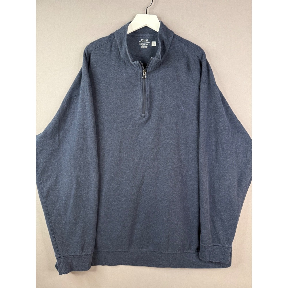 Polo Ralph Lauren Quarter Zip Pullover Mens 4XLT Blue Herringbone Tall Knit